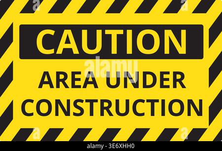 Yellow and black caution area under construction sign isolated on a white background Stock Vector