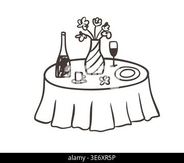Table setting doodle illustration for restaurant Stock Vector