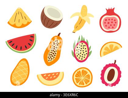 Tropical exotic fruits vector icons set Stock Vector