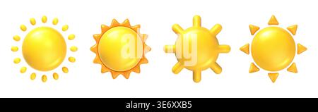 Set of 3D glossy sun icons with different rays Stock Vector
