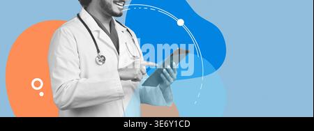 Positive Young Eastern Doctor Using Digital Tablet to Interact With Patients in a Modern Setting Stock Photo