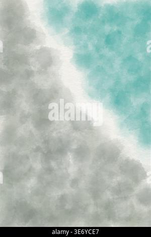 Soft watercolor background with turquoise and grey tones on white paper. Minimal abstract design with gentle gradients, ideal for branding, templates, Stock Photo