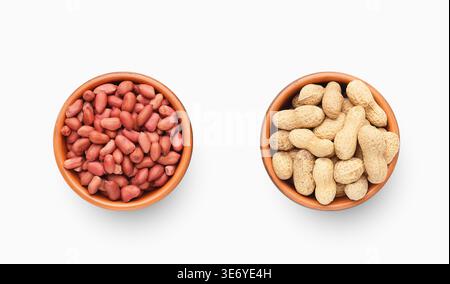 Peanut in ceramic bowls isolated on white background Stock Photo