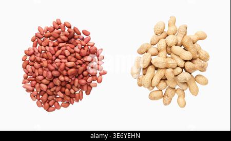 Piles of peanuts isolated on white background Stock Photo