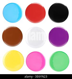 Button badges in different colors isolated on white, set Stock Photo