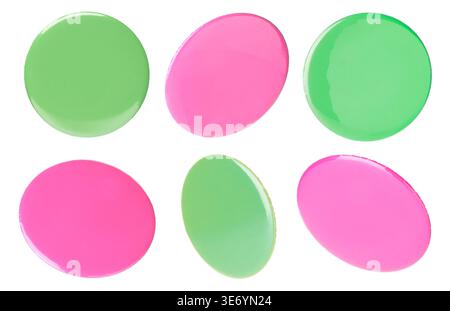 Many pink and green button badges isolated on white, set Stock Photo