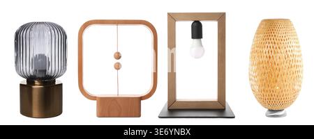 Different stylish lamps isolated on white, collection Stock Photo