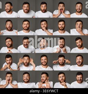 Collage of young man expressions and emotions Stock Photo