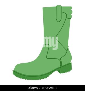 Green harness utility boot women color flat. Strap detail lug sole mid calf boot for style outdoor wardrobe and travel days. Technical fashion illustration CAD mockup smooth vector man unisex isolated Stock Vector
