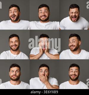 Collage of young man expressions and emotions Stock Photo