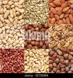 Collection of various healthy nuts, top view Stock Photo