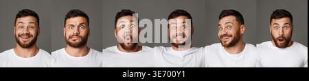 Collage of young man expressions and emotions Stock Photo