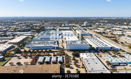 Aerial view showing a large industrial district with Many Data center buildings and AI infrastructure Stock Photo