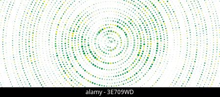 Spring green radial pattern background. Abstract fresh dotted concentric circle wallpaper. Circular halftone dots comic texture backdrop. Vector summer green cartoon pop art overlay Stock Vector