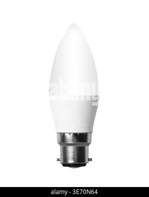 Isolated cutout LED candle bulb with UK B22 bayonet fitting and set against white background Stock Photo