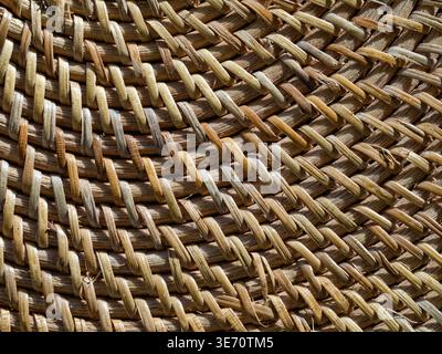 Detail of the patterns in a section of a circular woven wicker placemat Stock Photo