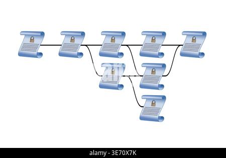 Illustration of the blockchain or block chain technology of encrypted ledger block Stock Photo