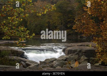 Valley Falls State Park near Fairmont in West Virginia on a colorful misty autumn day with fall colors on the trees Stock Photo