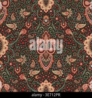 Ornate Symmetrical Teal Paisley Pattern Design Stock Vector