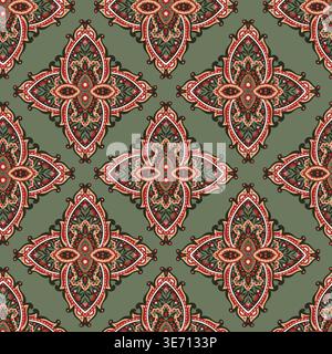 Symmetrical Green Floral Medallion Design Stock Vector