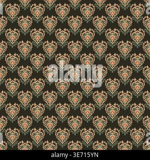 Dark Olive Geometric Damask Medallion Stock Vector
