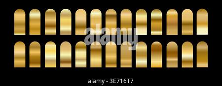 Premium metallic Gold gradient. Swatches with Foil Palette and copper satin shine. Metal degrade strip. Elegant abstract background. Vector Stock Vector