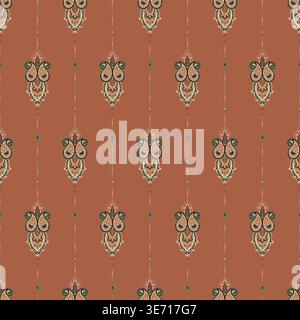 Terracotta Ethnic Medallion Stripe Artwork Stock Vector