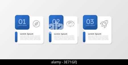 Business development blue square infographic 3 steps Stock Vector