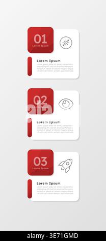 Business roadmap visualization red square infographic 3 steps Stock Vector