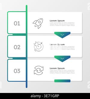 Innovative startup boosting green gradient infographic 3 steps Stock Vector