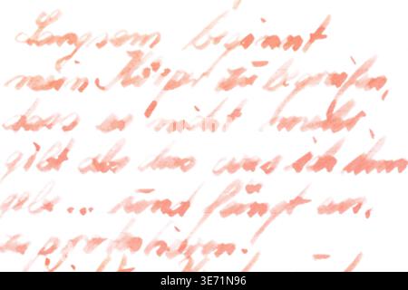 Blurry, handwritten text in German using red ink on white paper. The script is cursive and flowing, with unclear and overlapping letters, making it di Stock Photo