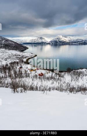 Scenic view of Kaldfjorden fjord, Troms, Norway Stock Photo