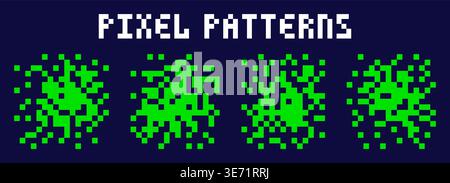 Four pixel art square shape patterns. Stock Vector