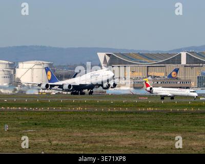 D-ABYL Lufthansa Boeing 747-830, Hessen am Flughafen Frankfurt Main, Rhein-Main-Flughafen FRA / EDDF DEU, Deutschland, Hessen, Frankfurt am Main, 07.04.2026 *** D ABYL Lufthansa Boeing 747 830, Hessen at Frankfurt Main Airport, Rhein Main Airport FRA EDDF DEU, Germany, Hessen, Frankfurt am Main, 07 04 2026 Stock Photo