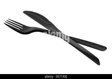 Plastic cutlery isolated on white background Stock Photo