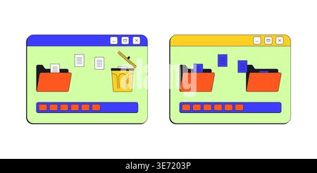 File management neo brutalism pop-up UI window set Stock Vector