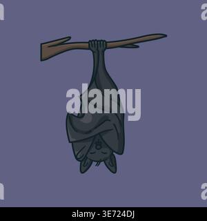 Sleeping bat hanging from stick cartoon vector illustration for Bat Appreciation Day on April 17 Stock Vector