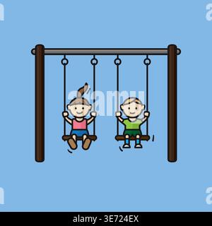 Two kids on swings vector illustration for Sibling Day on April 10 Stock Vector