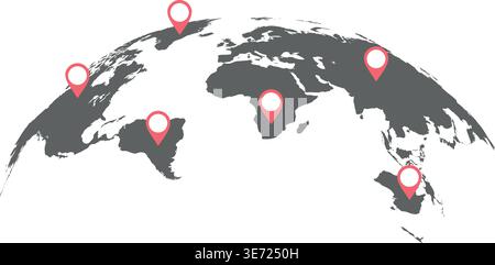 Vector world map with pointers.  Stock Vector
