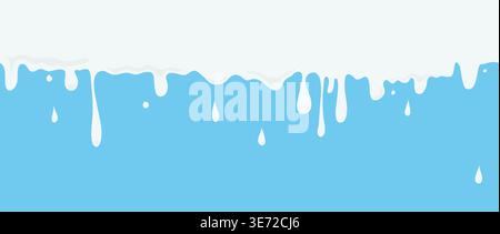 Splashes and drops of milk on a blue background. Vector illustration. Milk waves on a seamless horizontal border, a simple pattern isolated on a white Stock Vector