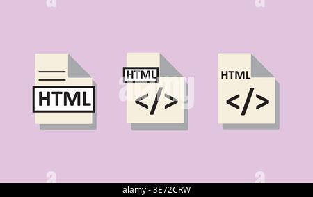 HTML vector icons with web programming symbols. Vector graphics symbols for digital illustrators, graphic designers, and web developers. Stock Vector
