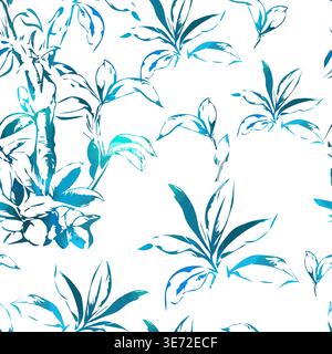Blue flowers on a white background. Seamless pattern. Hand drawn. Not AI, vector illustration. Stock Vector