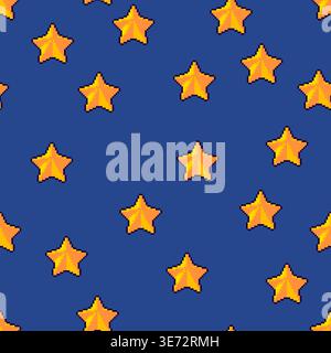 Seamless pixel star pattern dark background Stock Vector