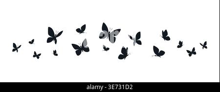 Butterflies silhouette flying on white background. Stock Vector