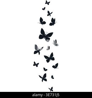 Butterflies silhouette flying on white background. Stock Vector