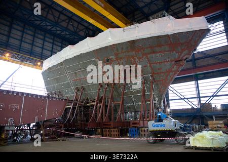 Work in progress at Cammell Laird shipyard in Birkenhead. Stock Photo