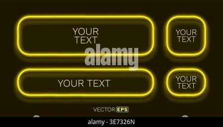 Vibrant neon yellow frames and buttons on a dark background. Customizable glowing UI elements. Vector illustration Stock Vector
