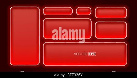 Glowing red banners and buttons with rounded corners on a dark background for modern design. Vector illustration. Stock Vector