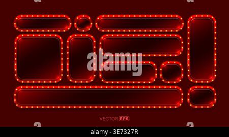 Red glowing marquee frames with light bulbs. Perfect for retro ads, event banners, and vintage designs. Vector illustration. Stock Vector