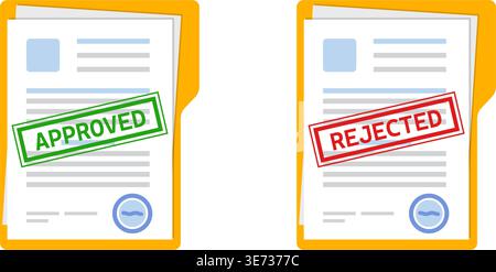 Approved and rejected document icon in flat style. Completed file vector illustration on isolated background. Report sign business concept. Stock Vector